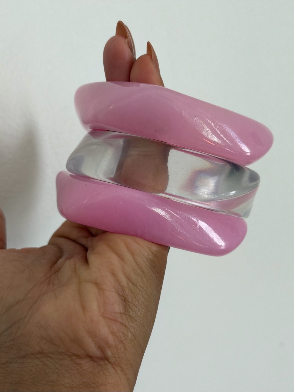Pink and Clear Resin Stackable Bangle Bracelet Set - Women Accessories